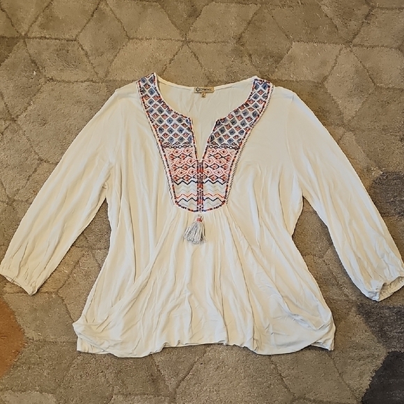 Democracy Tops - Democracy Cream Blouse with Multicolor Embroidery